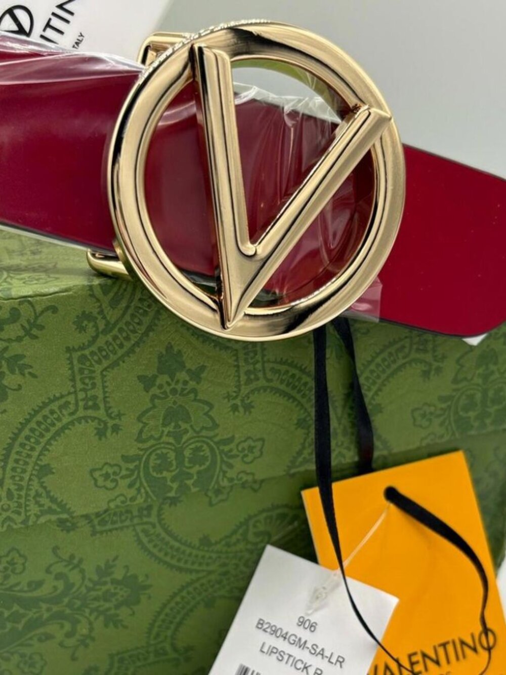 Mario Valentino Lipstick Red Belt Gold V Buckle Medium NEW (Wider than Baby)